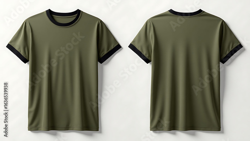 Realistic Olive Drab T-Shirt with Black Ringer Mockup Apparel