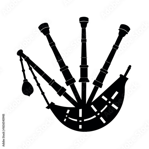 Scottish bagpipes silhouette on white background