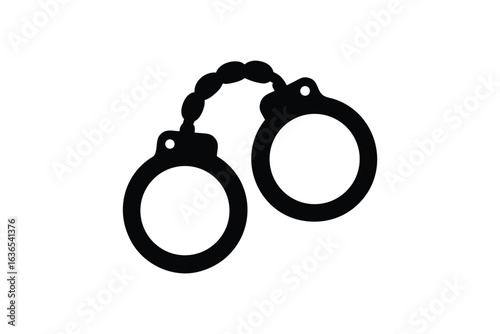 Black Handcuffs on White Background in Silhouette Style Representing Law Enforcement Crime and Justice System silhouette