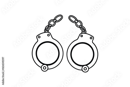 Pair of Handcuffs with Chain in Black and White Silhouette Style