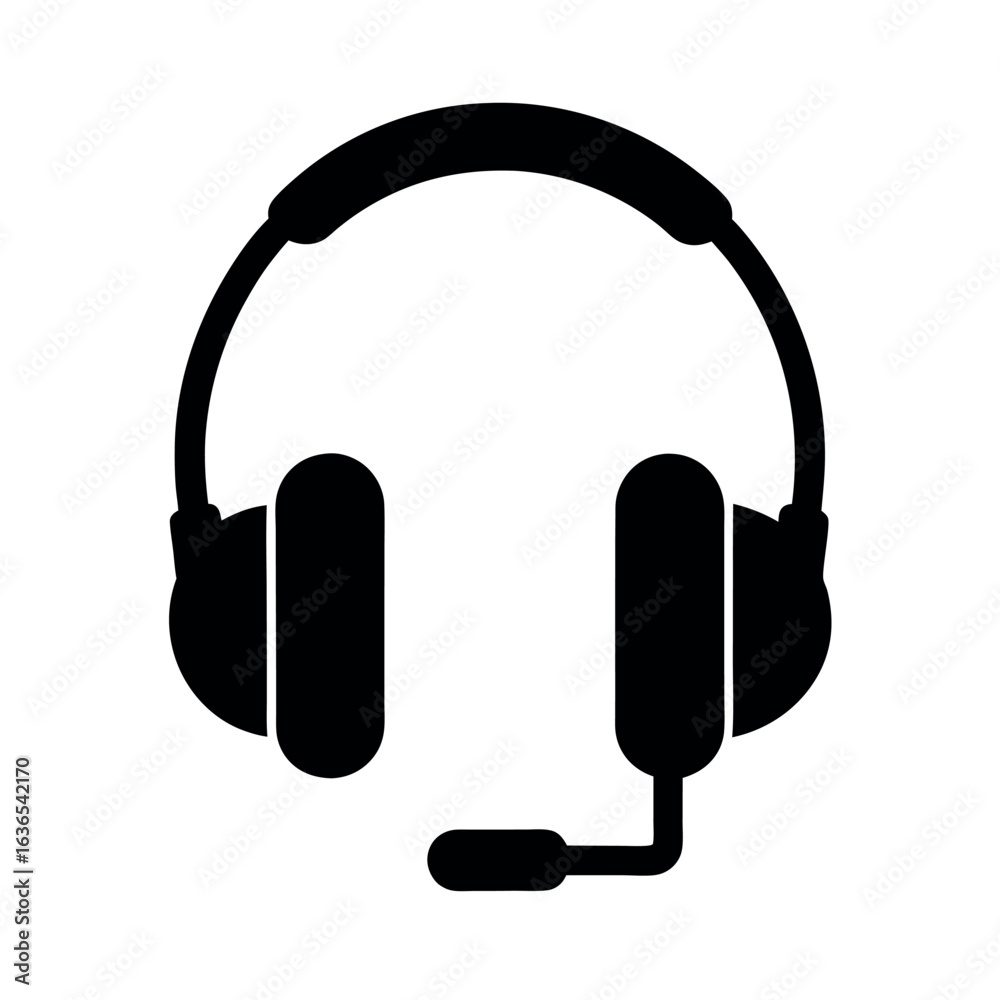 Fototapeta premium Headset microphone icon silhouette on white