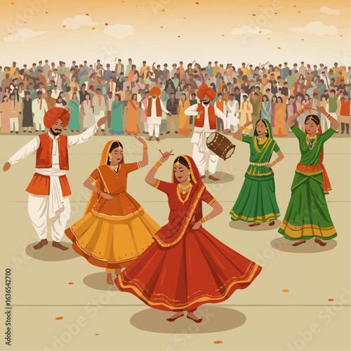 Indian Folk Dancers Performing in Independence Parade – Vector Art