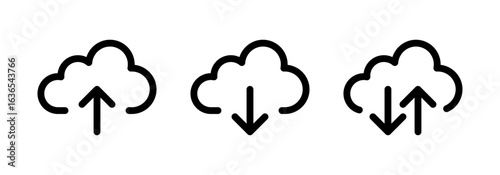 Cloud download and upload icon set