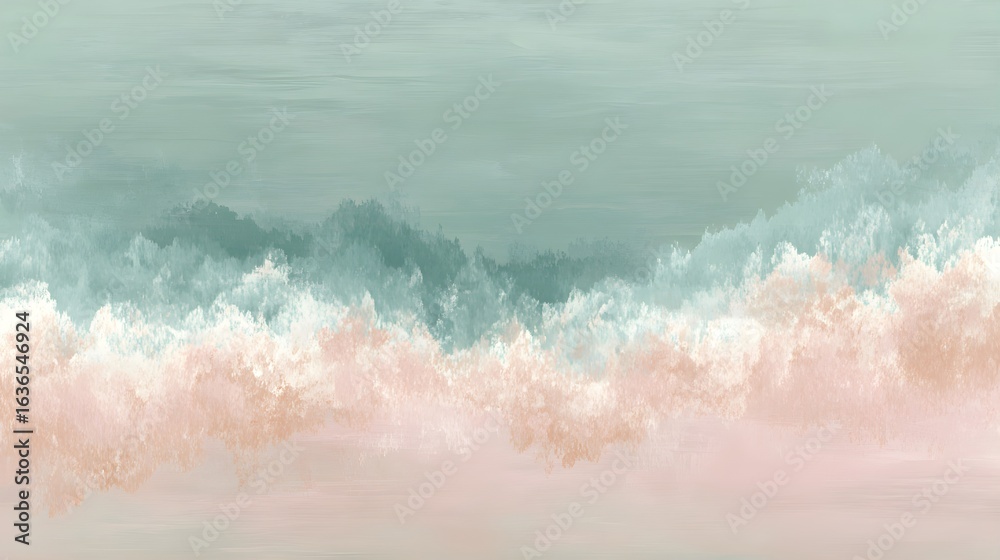 Fototapeta premium Abstract Textured Ocean Wave Art with Pastel Teal, White, and Peach Hues
