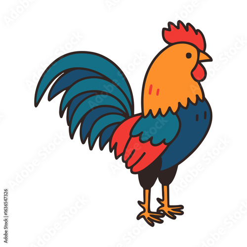 Colorful Cartoon Rooster Illustration Isolated on White Background