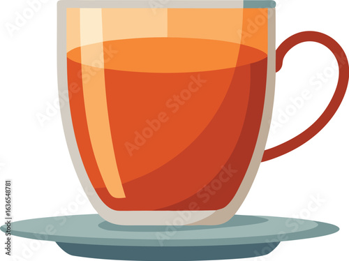 Transparent glass cup filled with hot tea