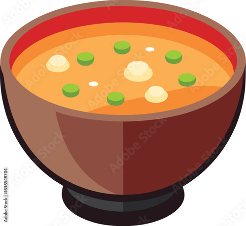 Miso soup in a ceramic bowl on white background