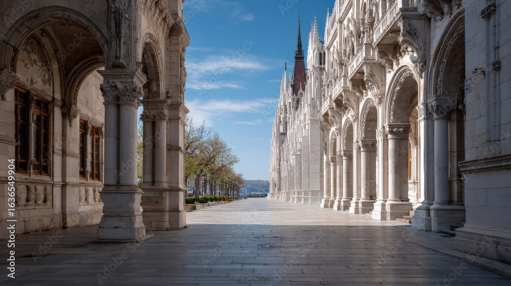 Obraz premium stunning view of europe capital cities featuring iconic architectural landmarks devoid of people