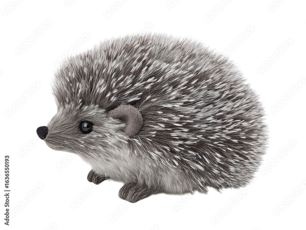 Obraz premium PNG of Cute grey hedgehog with spiky quills, exuding charm and curiosity in a playful pose. - on Transparent or White BG