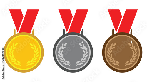 Medal icon set. Competition Awards flat style. Verified medal icons vector eps10.