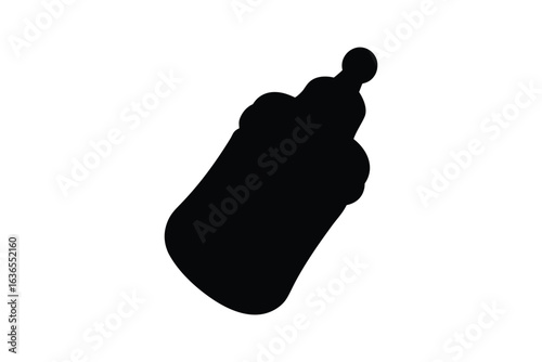 Simple Black and White Baby Bottle Icon in Silhouette Style silhouette