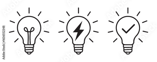 Creative Light Bulb Outline Icon Set for Innovation Ideas Vector 