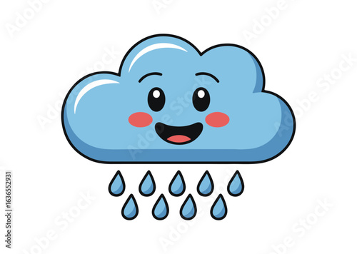 Smiling rain cloud Vector Illustration, Smiling rain cloud Icon