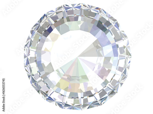 round diamond with a step-cut design, showcasing its intricate facets and high brilliance.