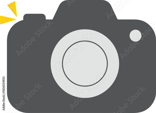 Minimalist camera with flash vector art illustration.