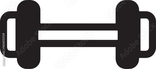 Black dumbbell silhouette icon isolated on white. Symbol of fitness, strength training, and a healthy lifestyle in the gym.