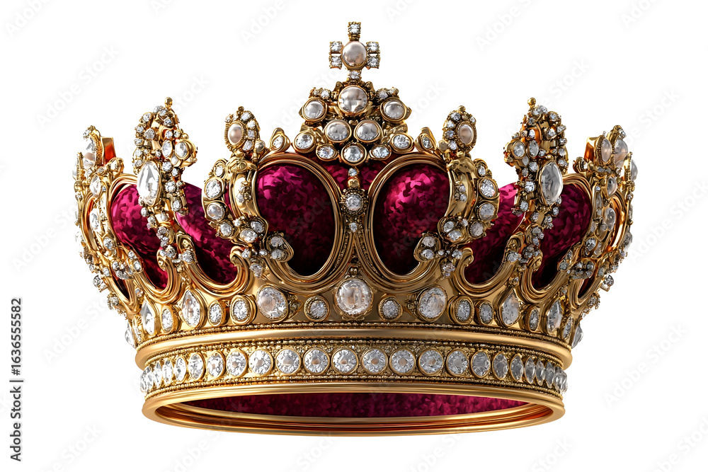 Fototapeta premium Ornate Royal Crown with Gems and Red Velvet Decoration