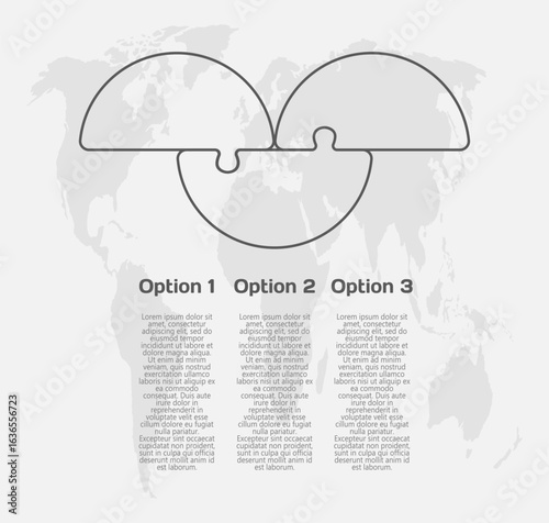 Three steps line infographic, puzzle diagram