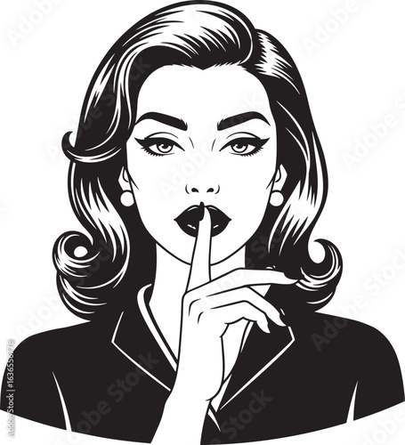 Retro Shushing Woman Vector illustration