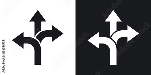 Three directions icon in black and white glyph versions