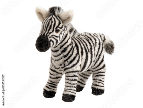 PNG of A cute, plush zebra toy with detailed black and white stripes, perfect for children or as a decorative piece. - on Transparent or White BG