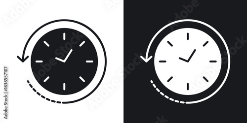 Rewind time icon in black and white glyph versions