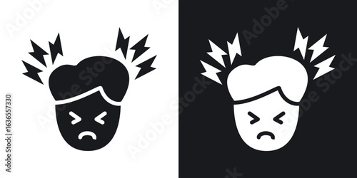 Headache icon icon in black and white glyph versions