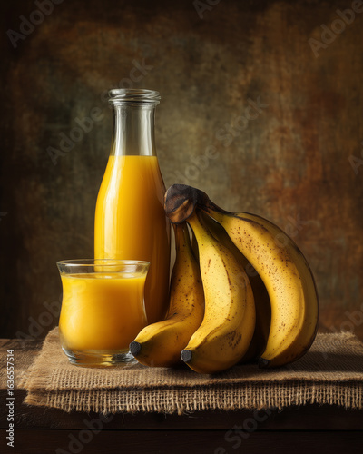 Banana Juice Still Life: Rustic and Golden