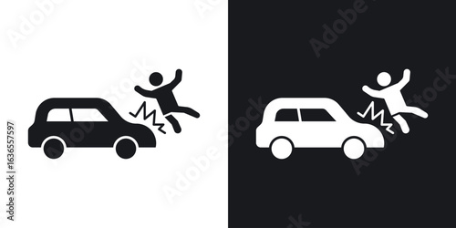 Car accident icon in black and white glyph versions