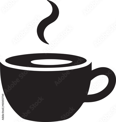 Black coffee and tea cup vector illustration with steam rising