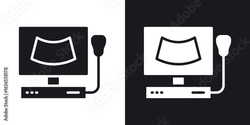 Ultrasonography icon in black and white glyph versions