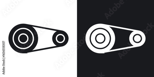 Timing belt icon in black and white glyph versions