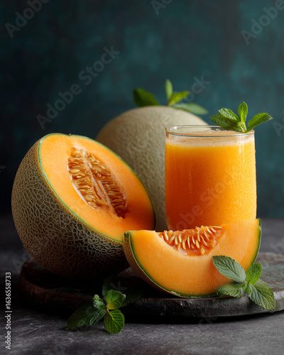 Cantaloupe Still Life: Juice, Melon, and Mint