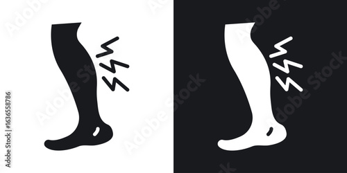 Shin pain icon in black and white glyph versions
