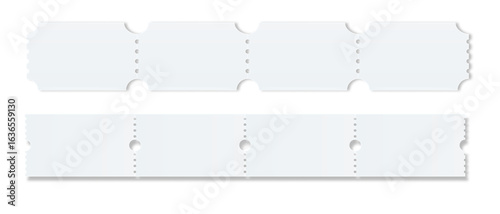 Ticket Empty template. Concert movie theater boarding blank white tickets lottery coupons . Vector