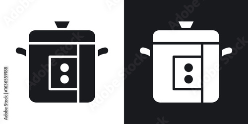 pressure cooker icon in black and white glyph versions