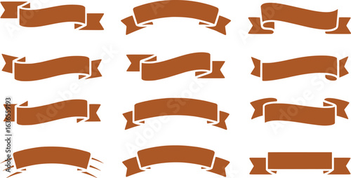 Collection of Various Brown Ribbon Banners, Perfect for Adding a Decorative Touch to Designs and Celebrating Special Occasions and Accomplishments