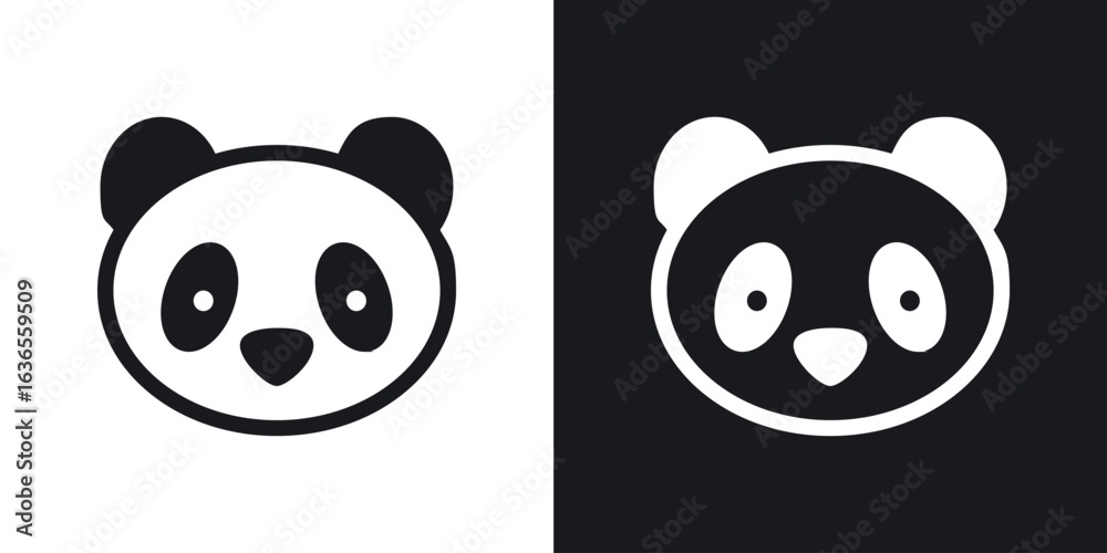 Fototapeta premium Panda icon in black and white glyph versions