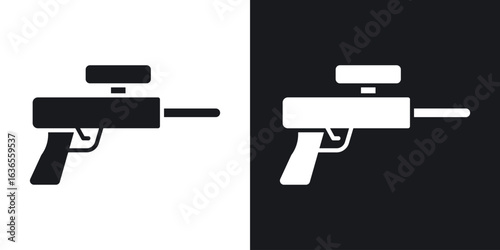 Paintball gun icon in black and white glyph versions