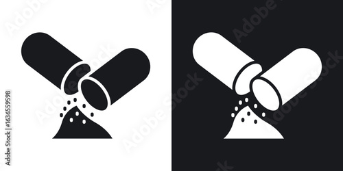 Open Capsule Pill icon in black and white glyph versions