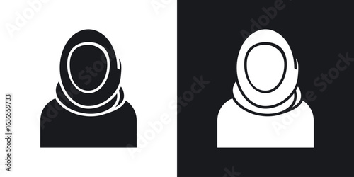 Muslim woman icon in black and white glyph versions