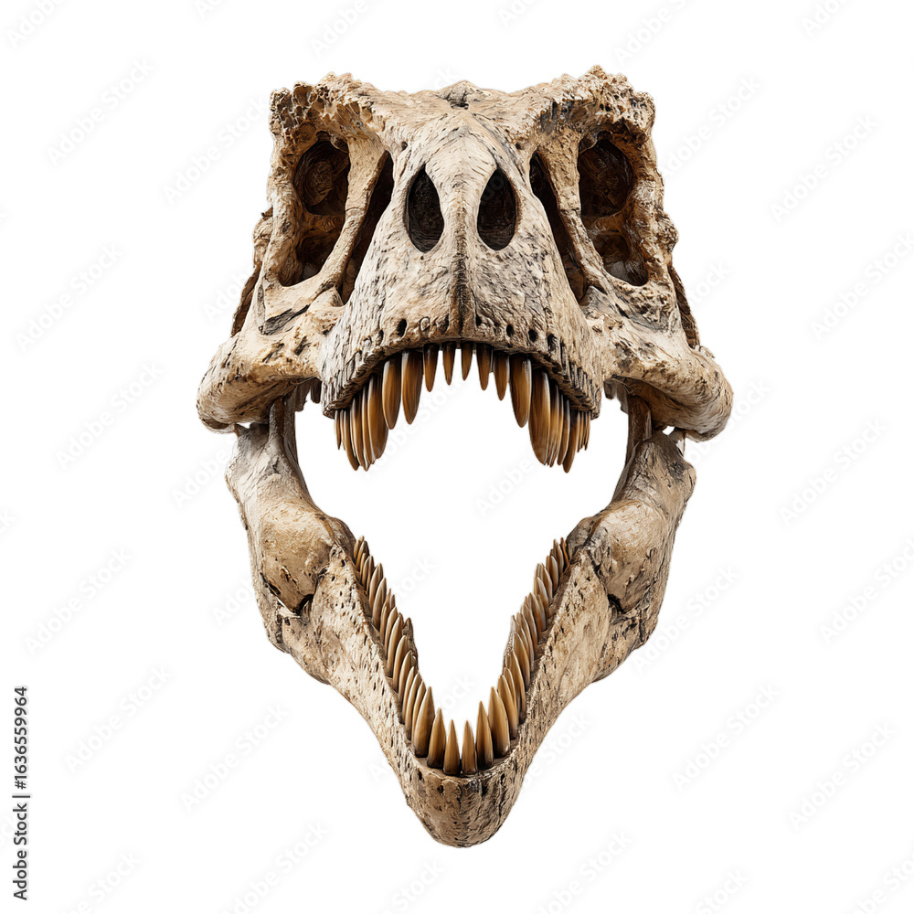 Naklejka premium Velociraptor skull with open jaws. Isolated white background. Png format