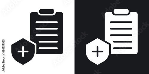 Medical record icon in black and white glyph versions