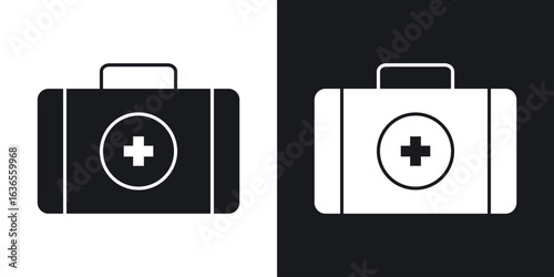 Medical aid kit icon in black and white glyph versions