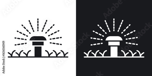 Lawn sprinkler icon in black and white glyph versions