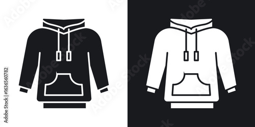 Hoodie jacket icon in black and white glyph versions