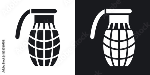 Hand grenade icon in black and white glyph versions