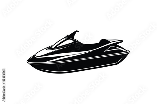 Sleek Jet Ski Watercraft Black Silhouette Illustration on White Background Representing Speed Recreation and Aquatic Adventure silhouette