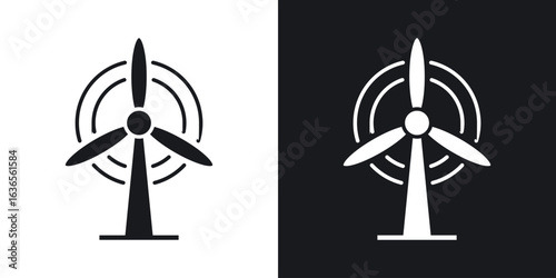 Eolic energy icon in black and white glyph versions