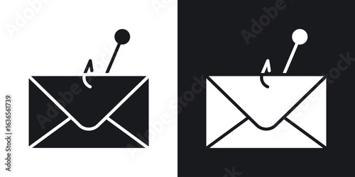 Email phishing icon in black and white glyph versions